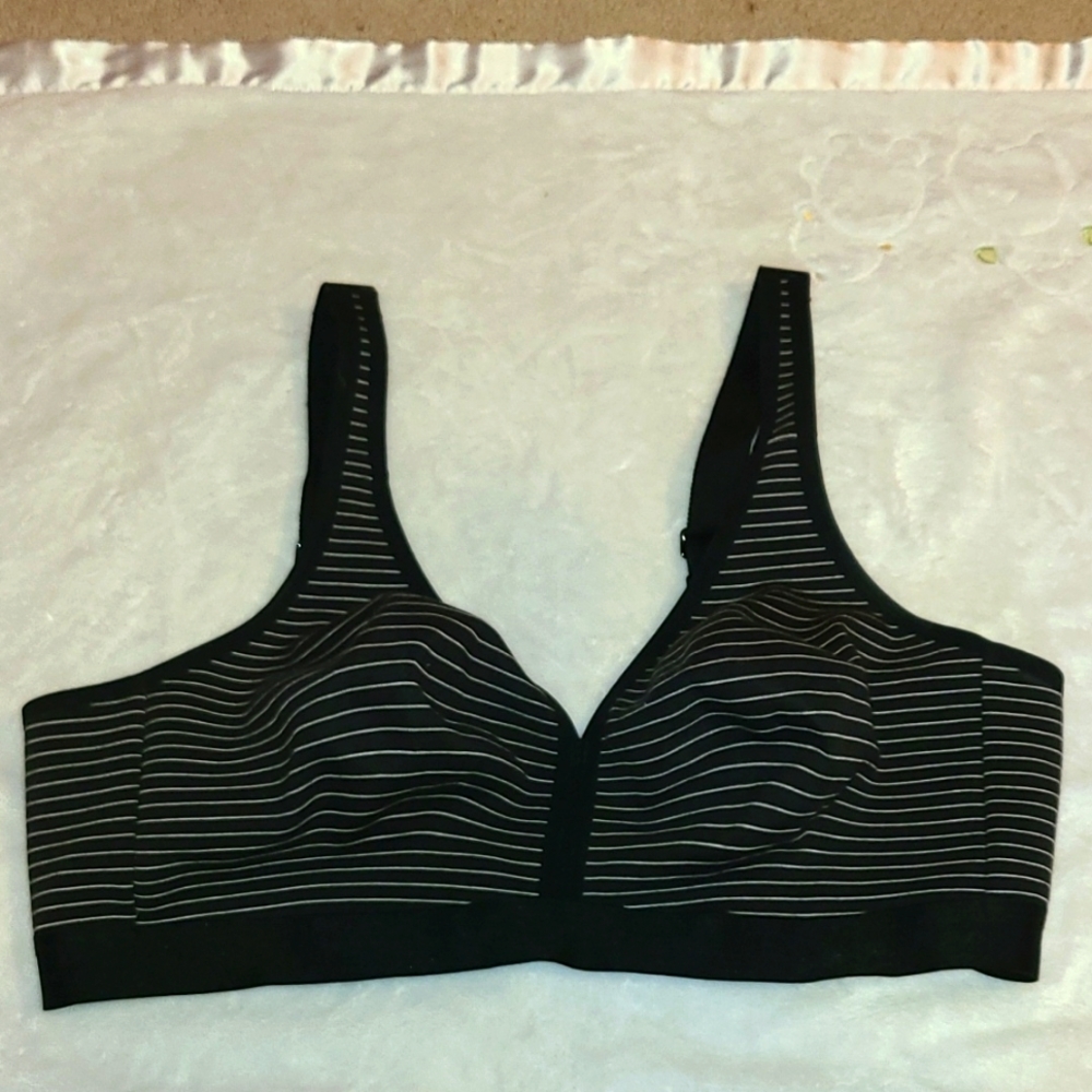 Caccique black white striped unlined cotton no wire bra 42D